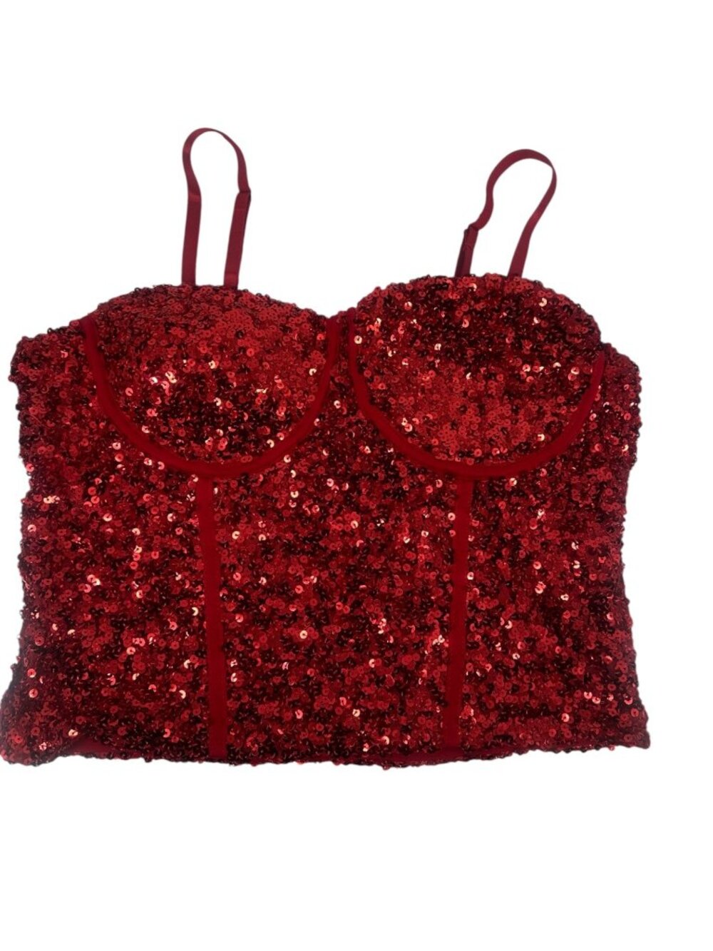 No Boundaries Sequin Bustier Top Large Junior 12/14 Red Corset Coquette Y2K Glam
